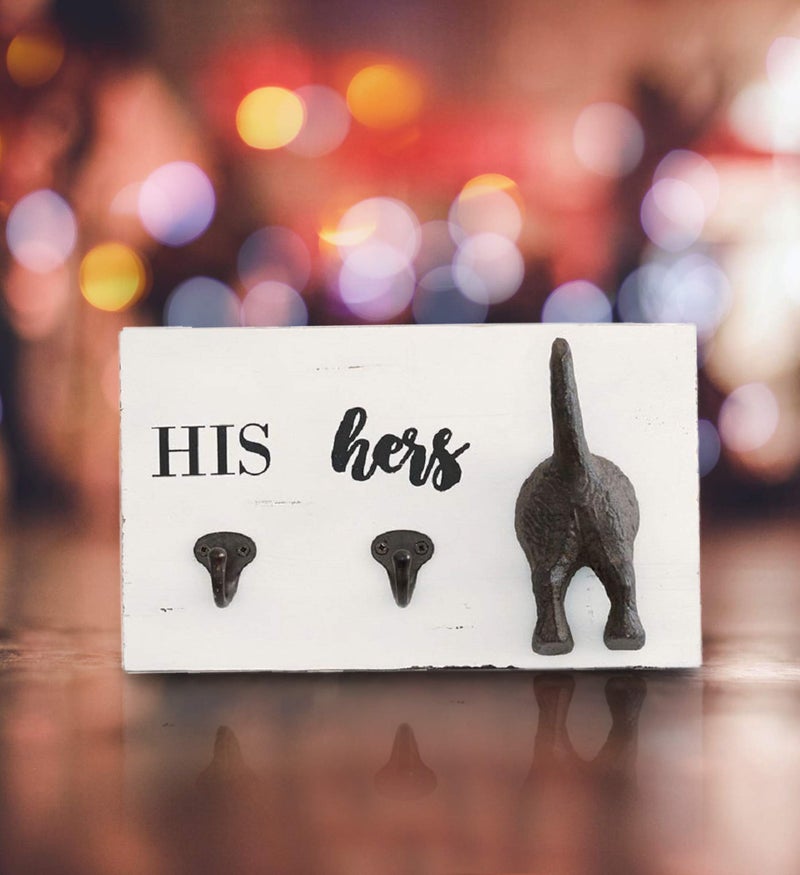 Mud Pie HIS, HERS & PUP WALL HOOK, White, Brown, 2.00" x 11.00" - Image 4